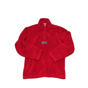 Napapijri Geographic Sherpa Red Fleece 3/4‎ Zip Pullover Sweater Large